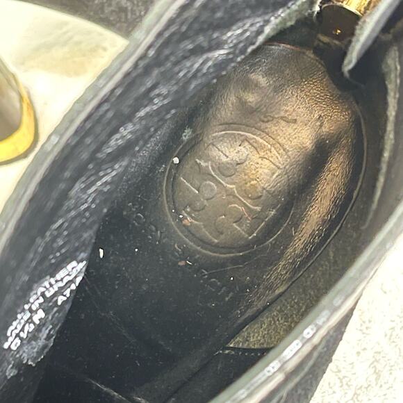 TORY BURCH Booties Womens 5.5 Suede Leather Zip Pull On Block High Heel Black - Picture 6 of 13